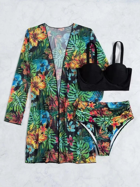 Lesly | Tropisch Driedelig Bikini Set