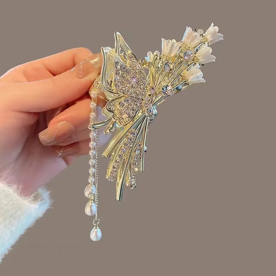Parel-Haarspeld met Bloemen en Kwast – Elegant Accessoire
