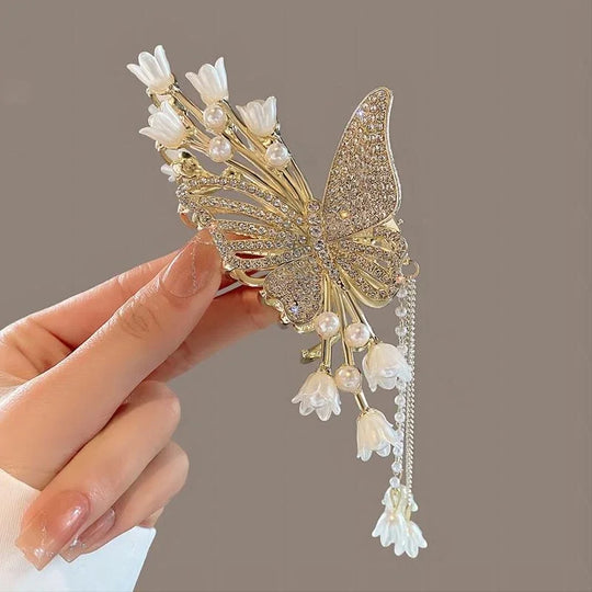 Parel-Haarspeld met Bloemen en Kwast – Elegant Accessoire