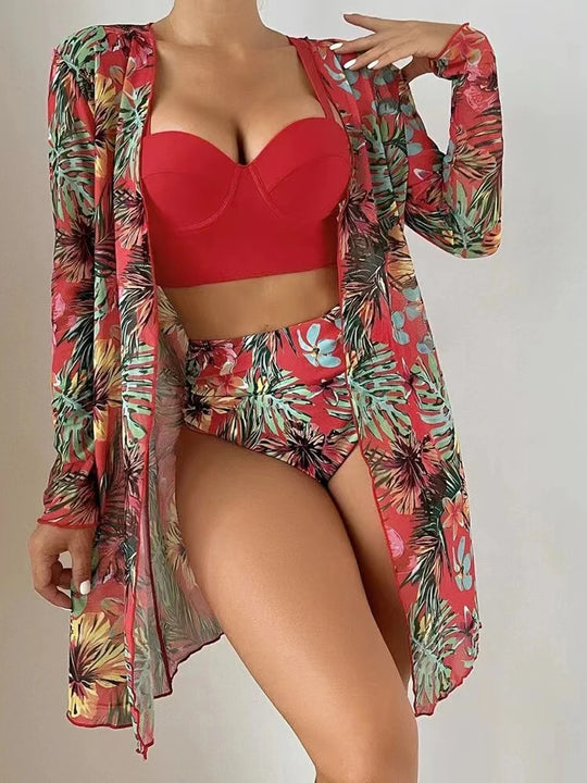 Lesly | Tropisch Driedelig Bikini Set