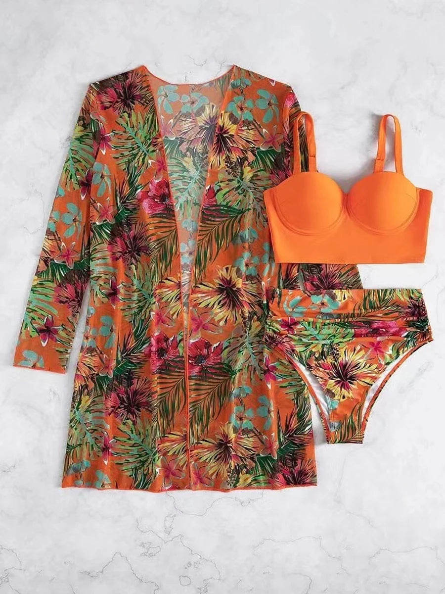 Lesly | Tropisch Driedelig Bikini Set