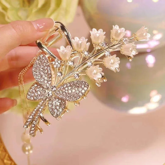 Parel-Haarspeld met Bloemen en Kwast – Elegant Accessoire