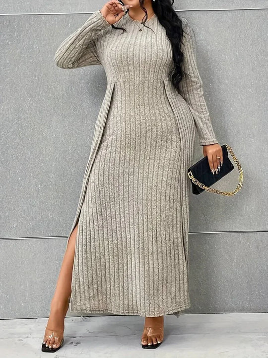 Albana - Plus Size Gebreide Jurk met Zijsplit