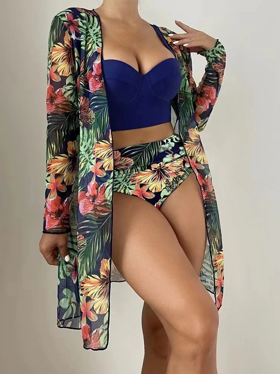 Lesly | Tropisch Driedelig Bikini Set