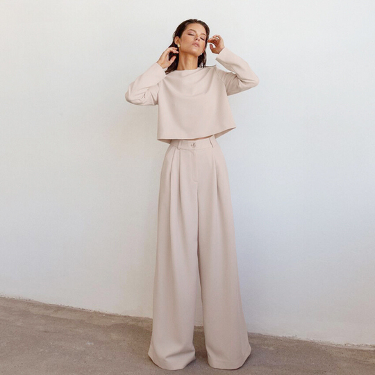 Ulrike | Elegante dames tweedelige set met wijd gesneden broek