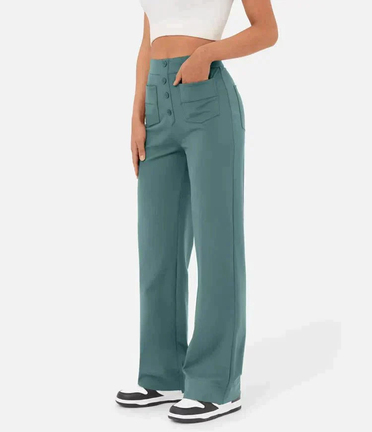 Nica | Stijlvolle High-Waist-broek met knoopdetail