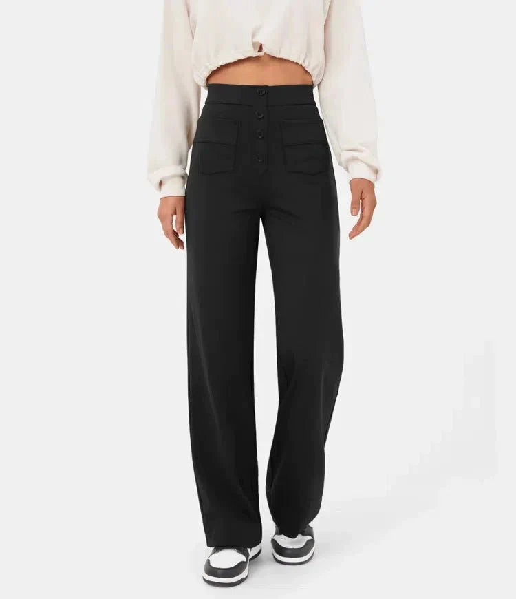 Nica | Stijlvolle High-Waist-broek met knoopdetail