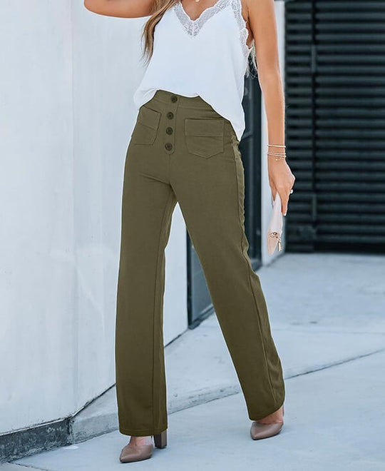 Nica | Stijlvolle High-Waist-broek met knoopdetail