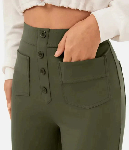 Nica | Stijlvolle High-Waist-broek met knoopdetail