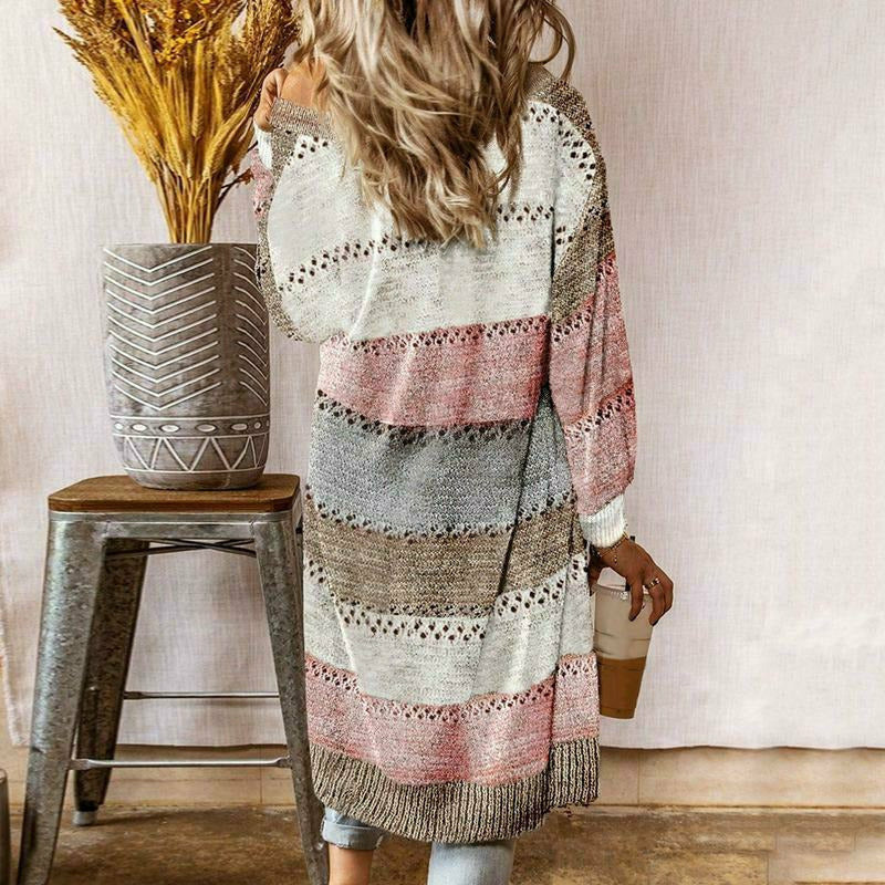 Almuten | Dames Gestreepte Cardigan | Lang