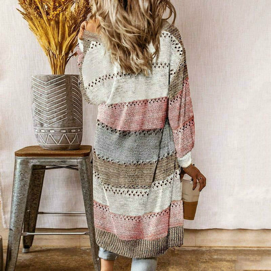 Almuten | Dames Gestreepte Cardigan | Lang