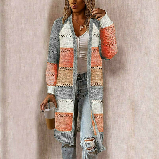 Almuten | Dames Gestreepte Cardigan | Lang